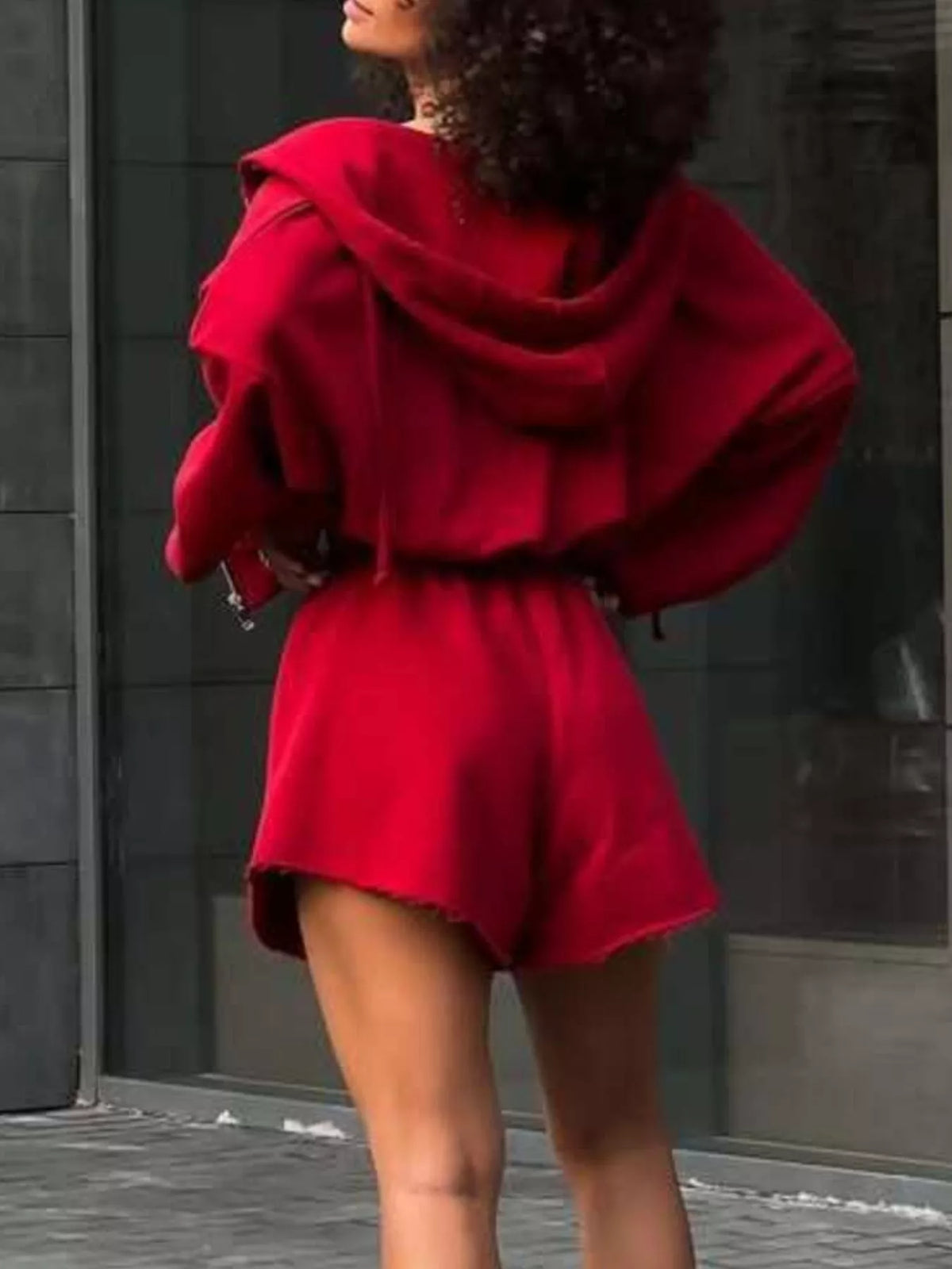 Oversized Zip-Up Hoodie and Shorts Set