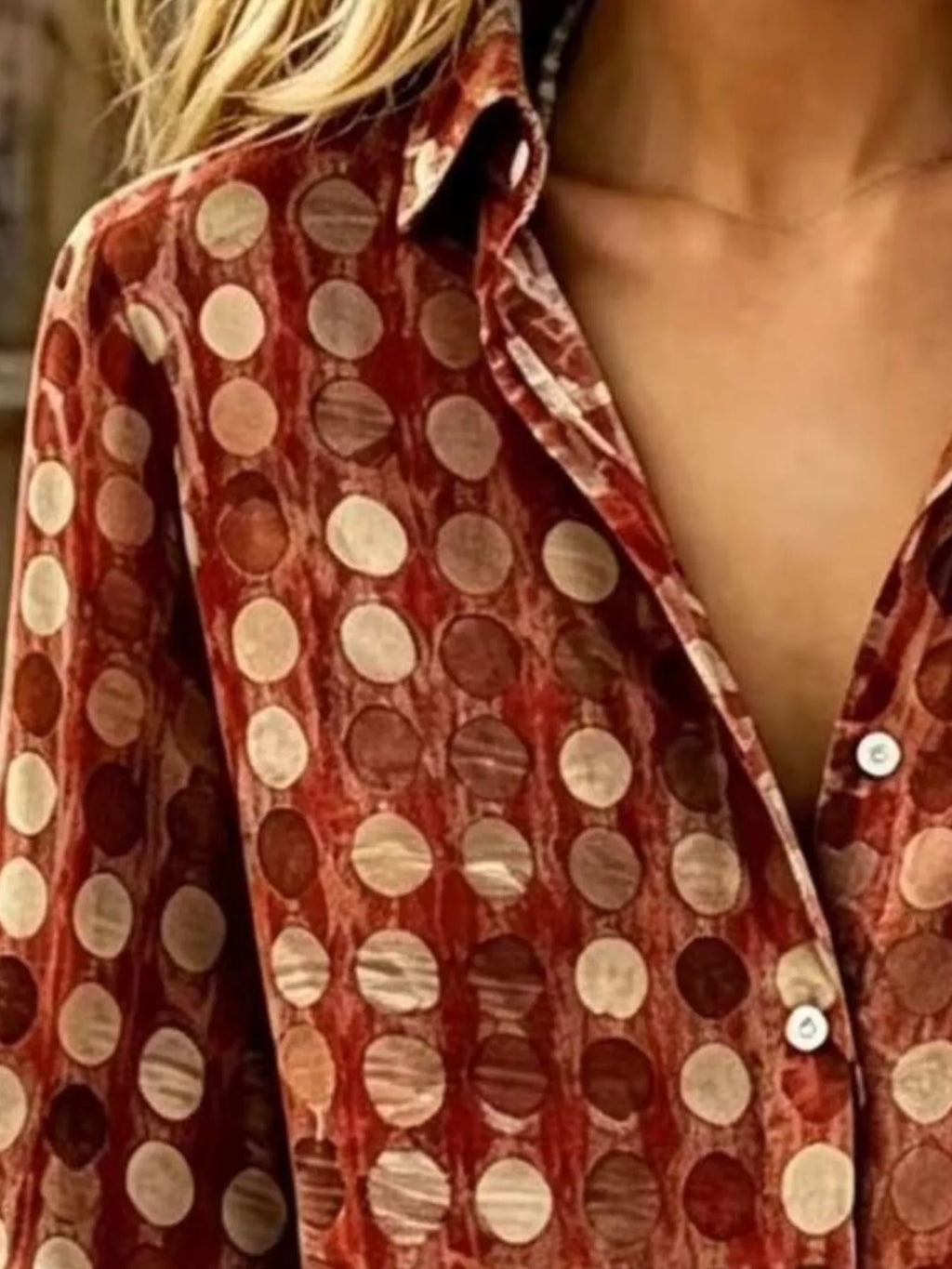 Full Size Circle Pattern Long Sleeve Shirt Plus Size