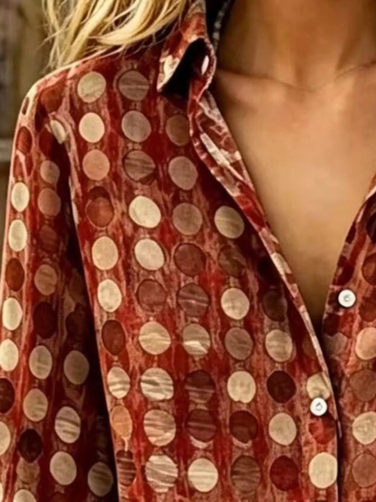 Full Size Circle Pattern Long Sleeve Shirt Plus Size