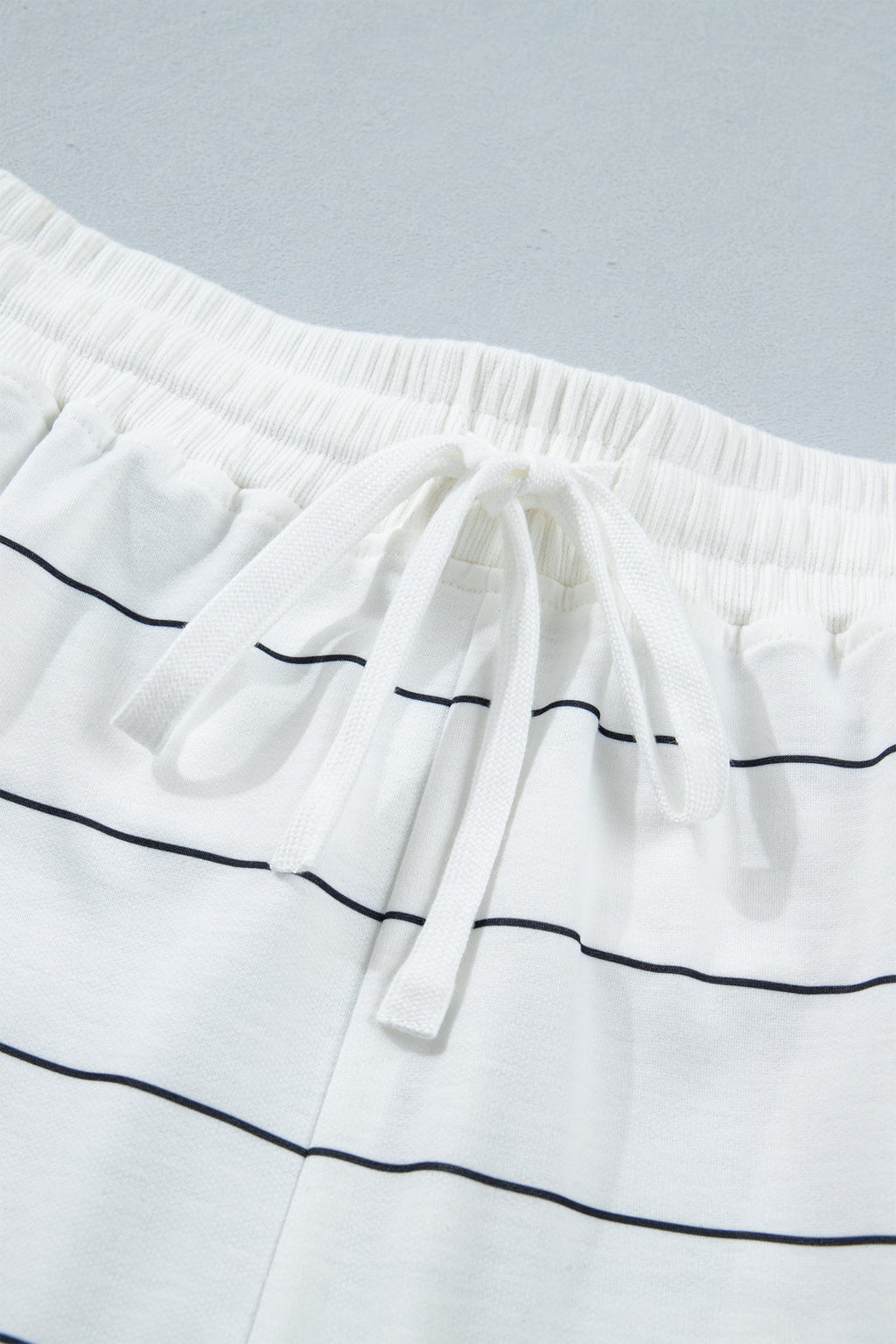 White Stripe Half Sleeve Tee Drawstring Shorts 2pcs Set
