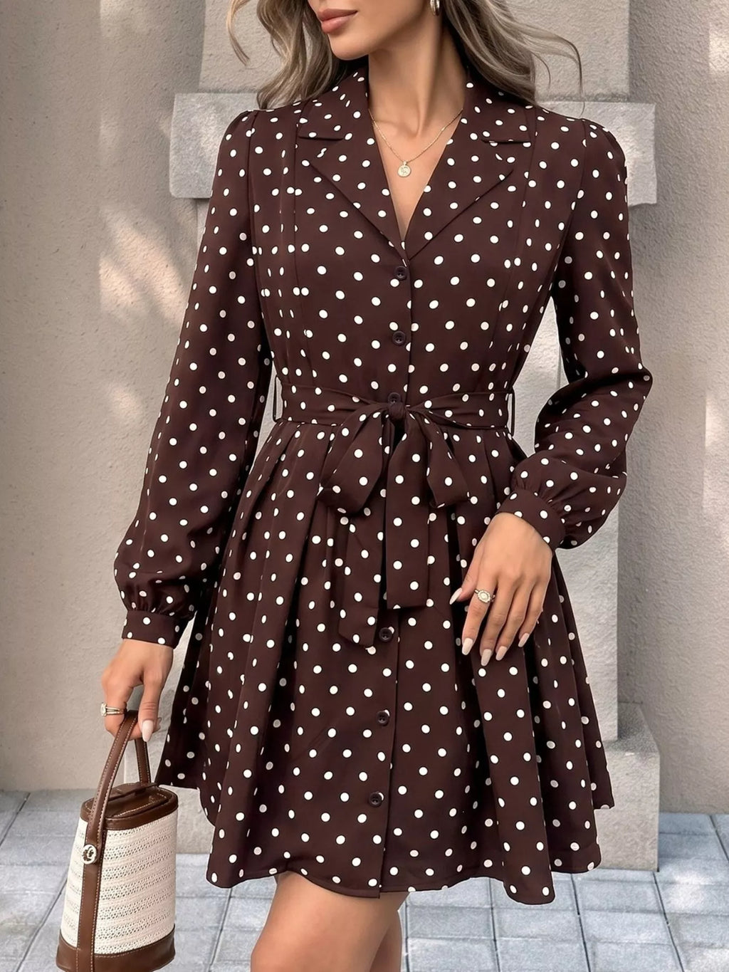 Polka Dot Long Sleeve Shirt Dress
