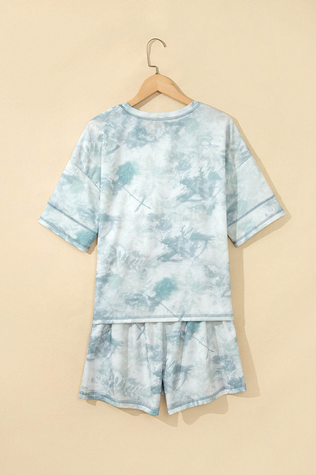 Green Casual Camouflage Short Sleeve Elastic Waist 2pcs Set