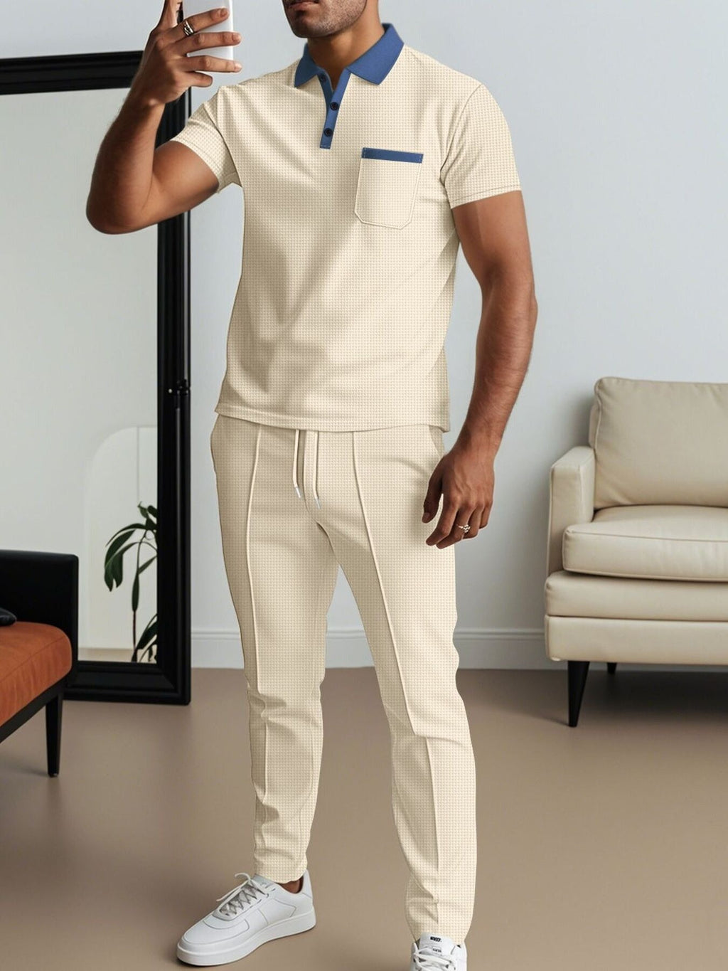 Men's Full Size Short Sleeve Polo and Pants Set Plus Size