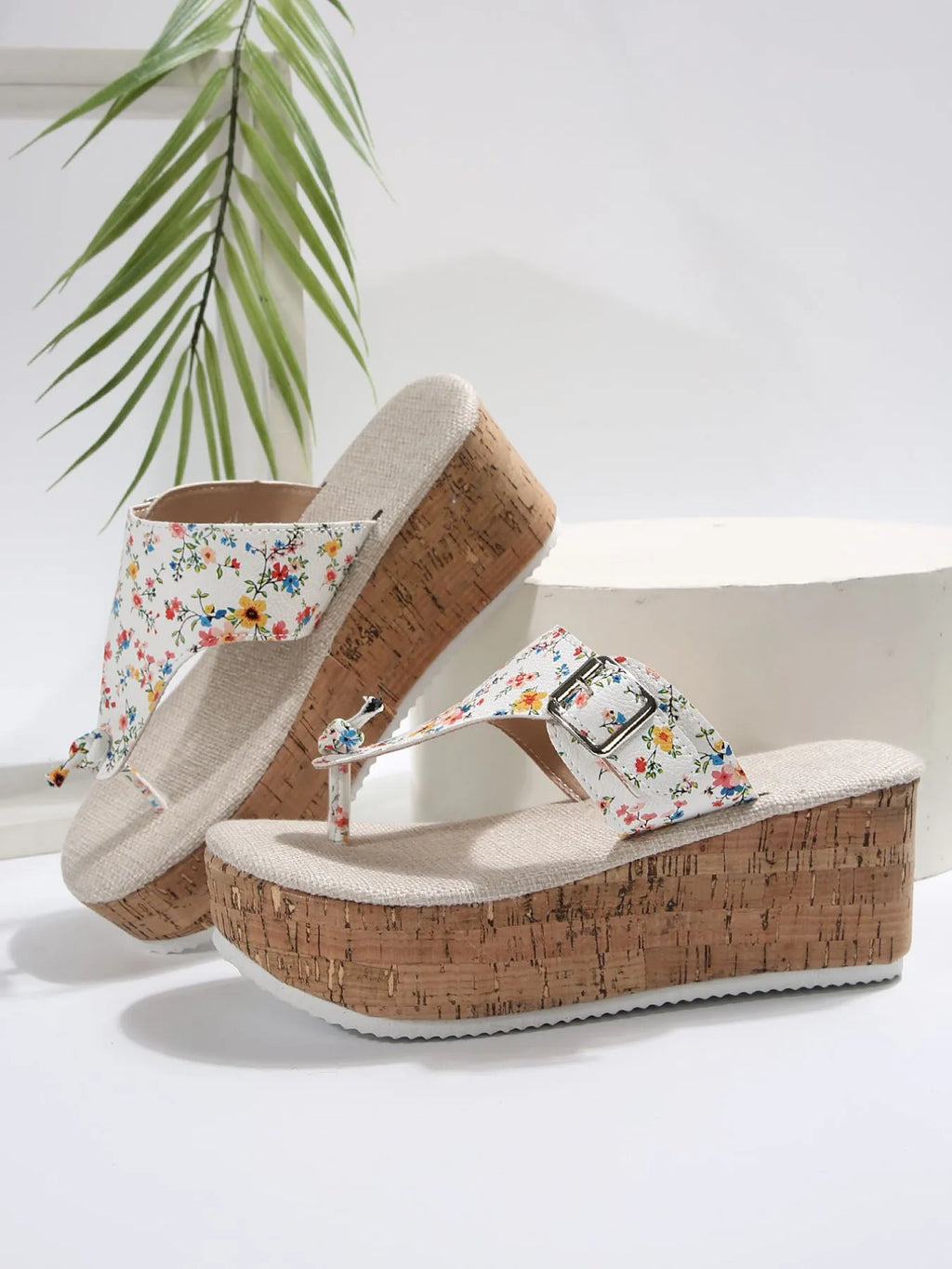 Floral Print Wedge Platform Sandals