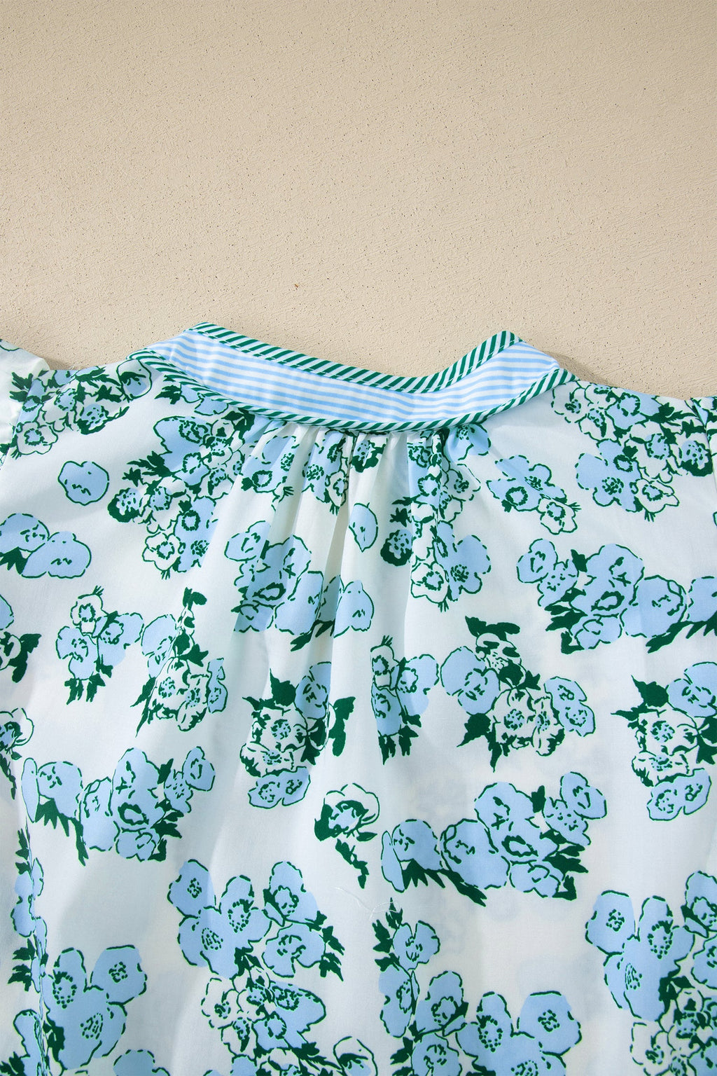 Green Floral Meets Stripes V Neck Flutter Sleeve Blouse