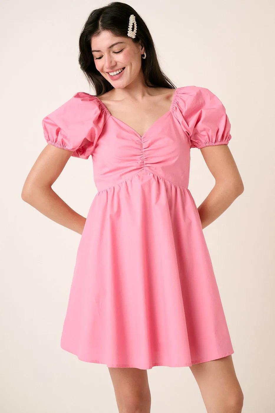 Sweetheart Puff Sleeve Smocked Cotton Mini Dress