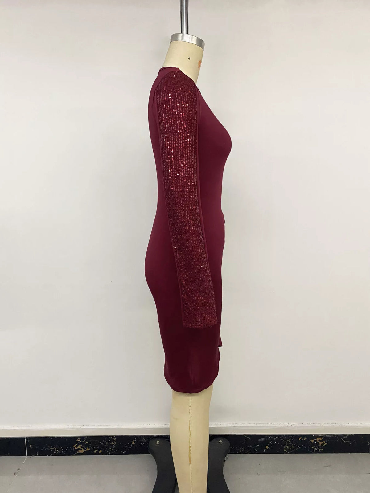Long-Sleeve Sequin-Trimmed Bodycon Dress