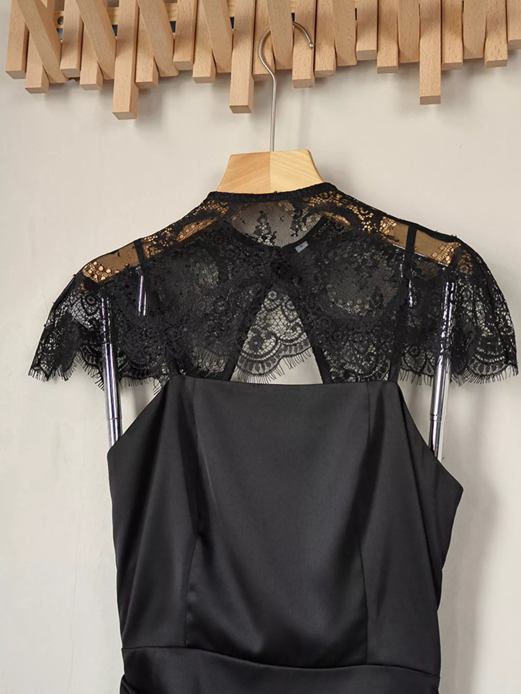 Satin Mini Dress with Lace Detachable Cape