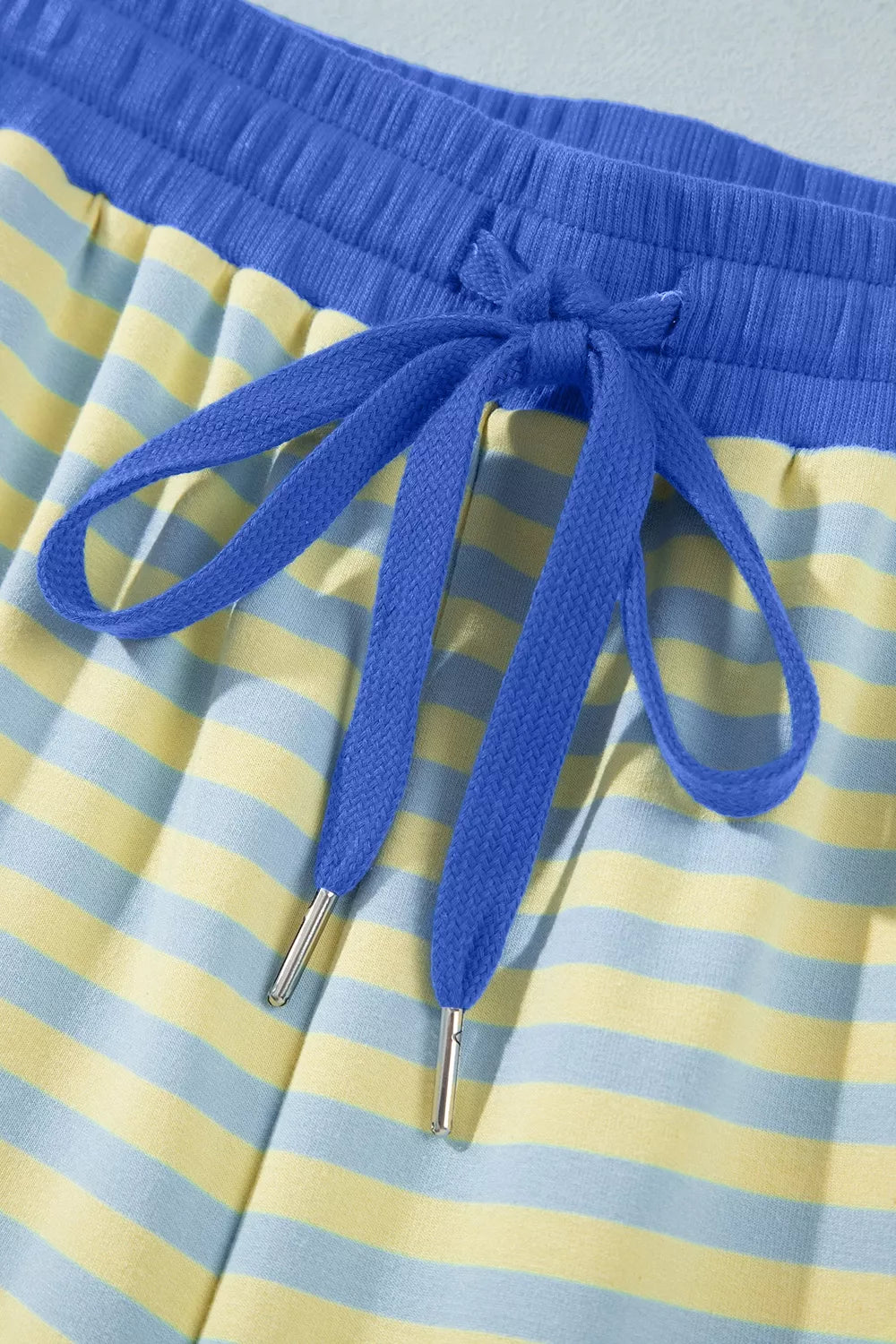 Stripe Colorblock Trim Crew Neck Loose Tee Drawstring Elastic Waist 2pcs Pant Set