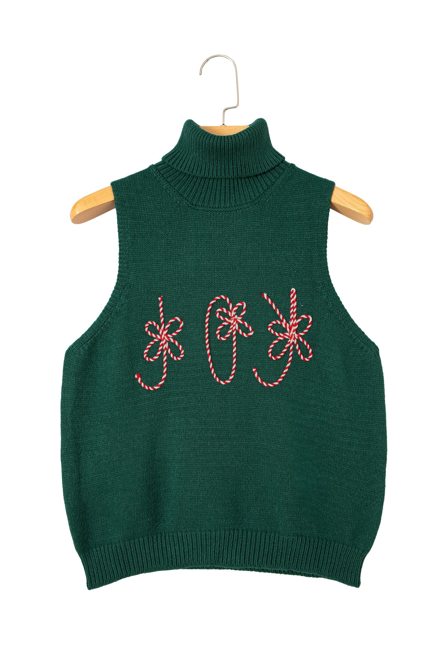 Evergreen High Neck Sleeveless Embroidered Knit Sweater Vest