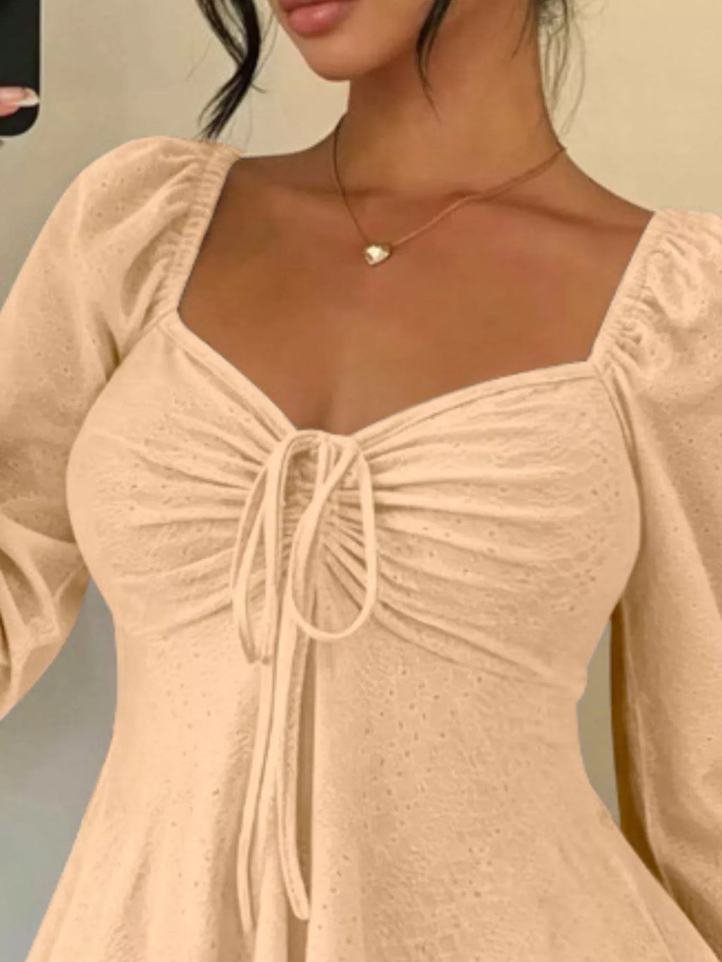Ruched Sweetheart Neck Long Sleeve Top