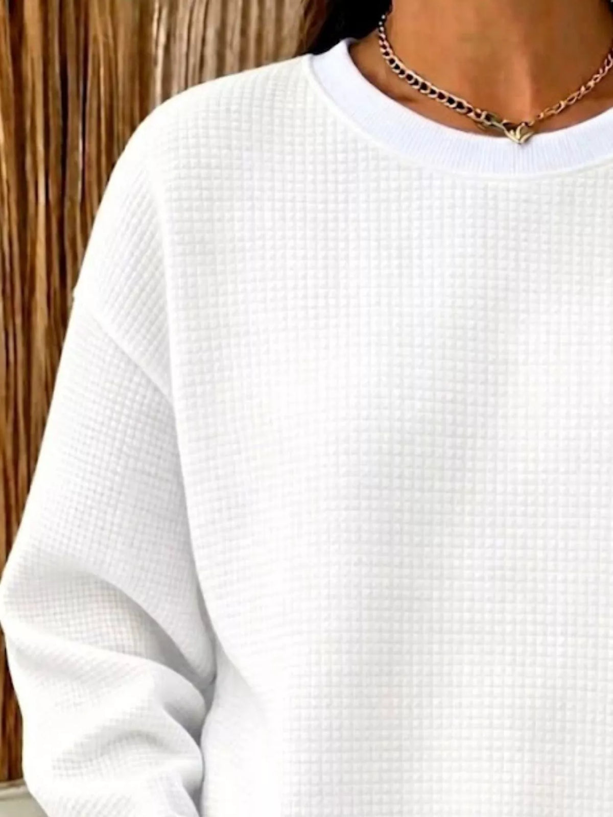 Full Size Waffle Knit Crewneck Sweatshirt Plus Size