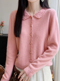 Lace-Collar Button Down Knit Cardigan