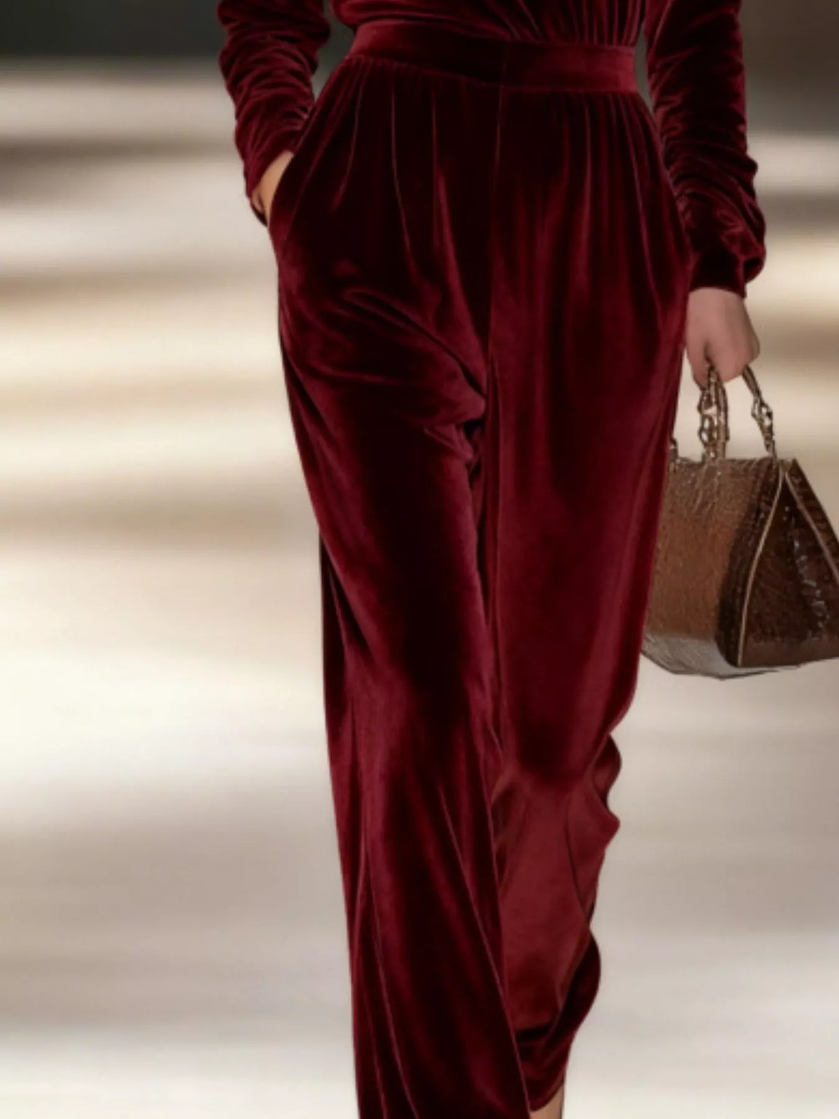 Full Size Velvet Turtleneck Long Sleeve Top and Wide-Leg Pants Set Plus Size