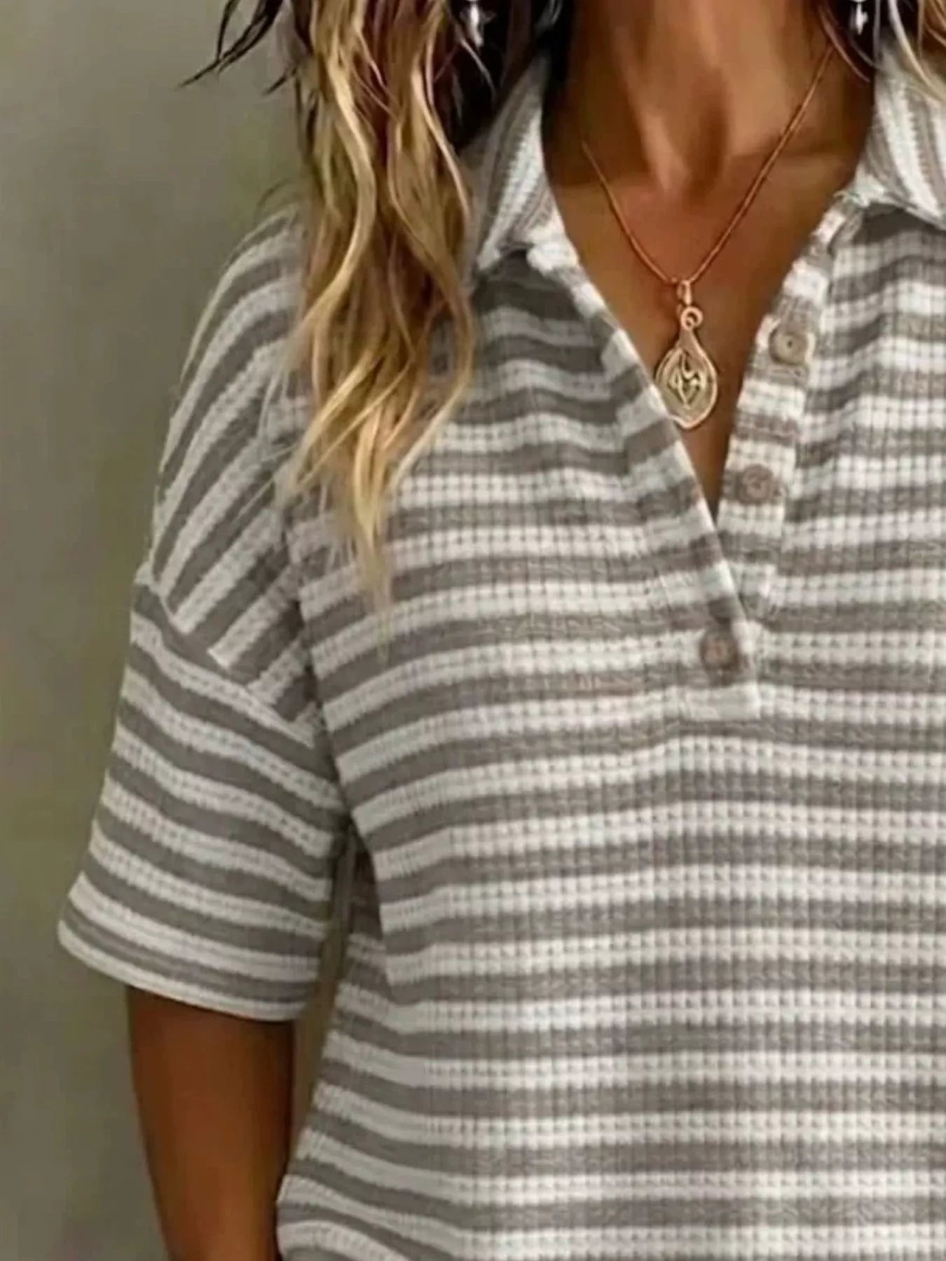 Full Size Contrast Striped Knit Polo Shirt Plus Size