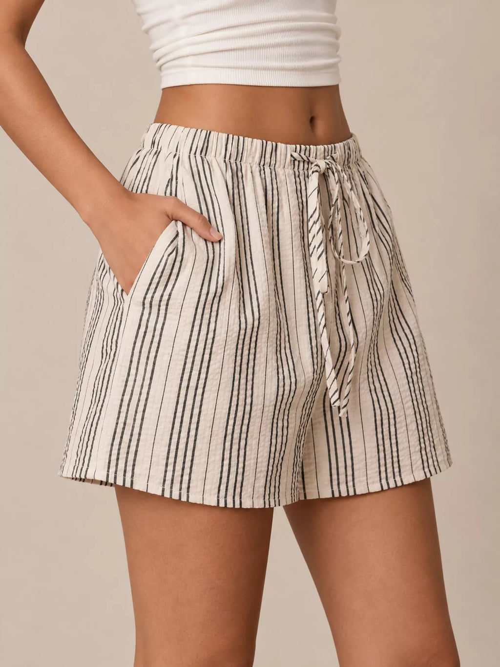 Striped Drawstring Mini Skort
