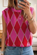 Glitter Trim Rhombus Pattern Knit Sweater Top