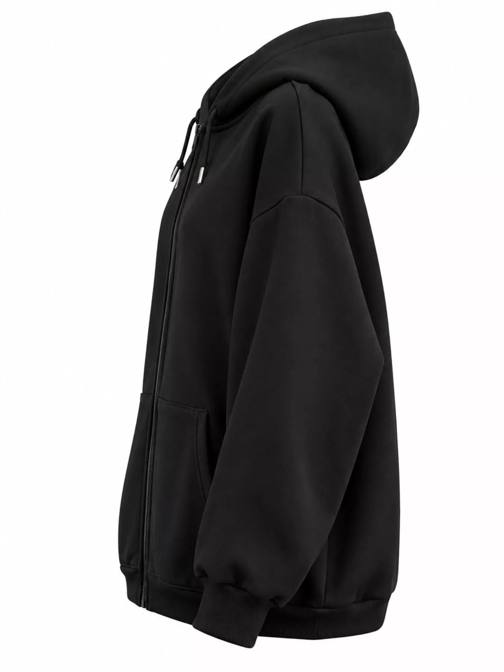 Full Size Oversized Solid Zip-Up Hoodie with Drawstring Plus Size