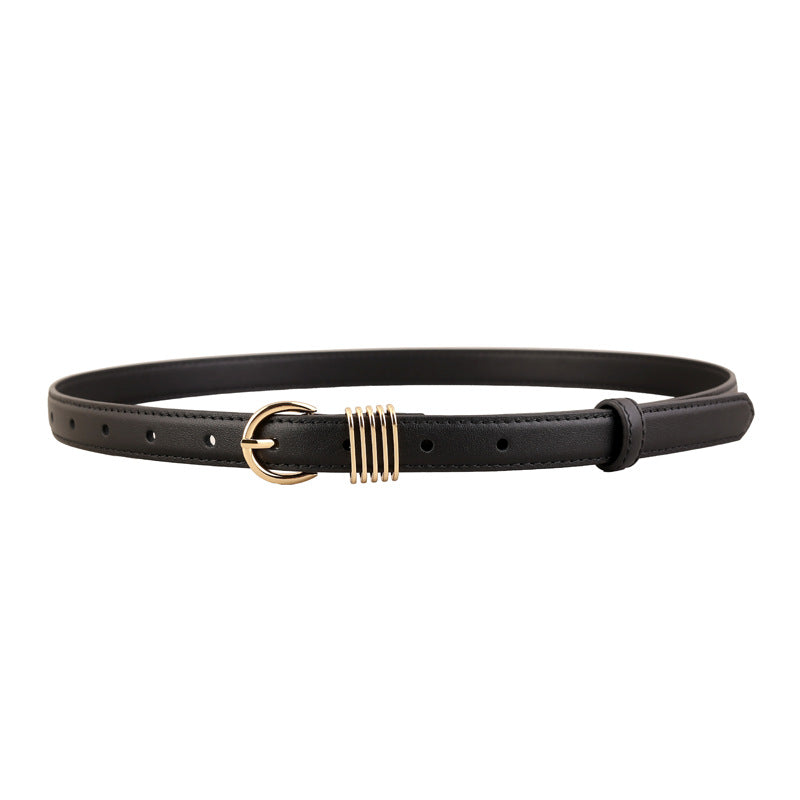 Skinny Leather Belt with Gold Buckle