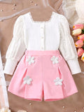 Children's Ribbed Knit Top and Shorts Set