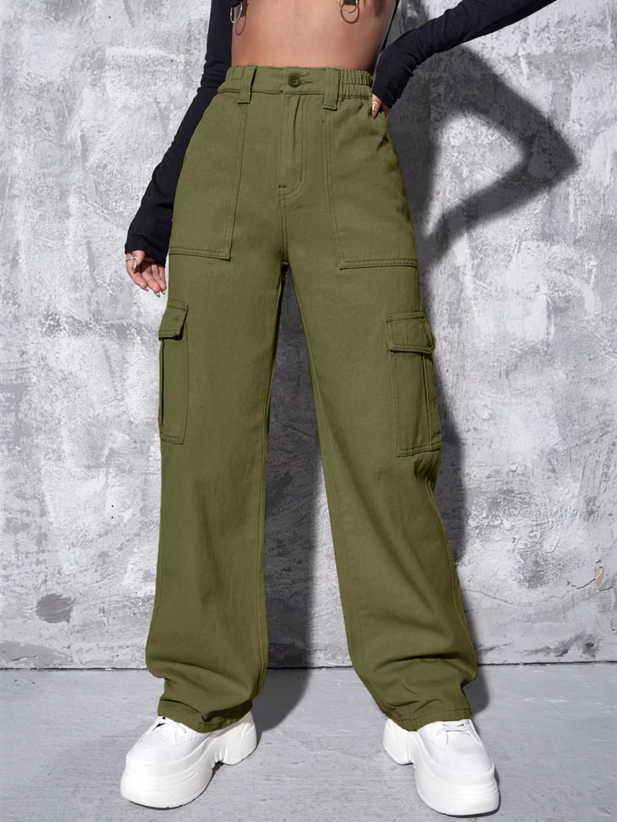 High-Waisted Cargo Jeans