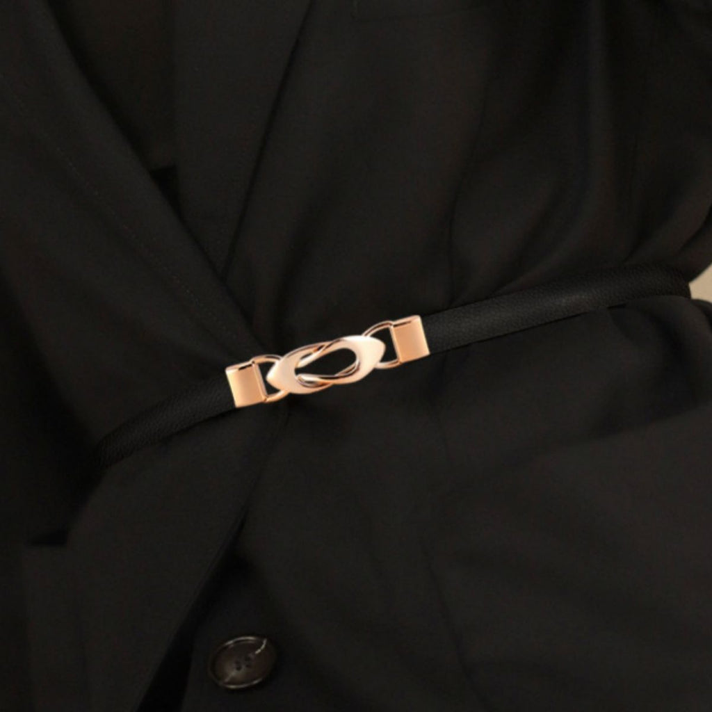 Skinny Leather Belt with Interlocking Buckle