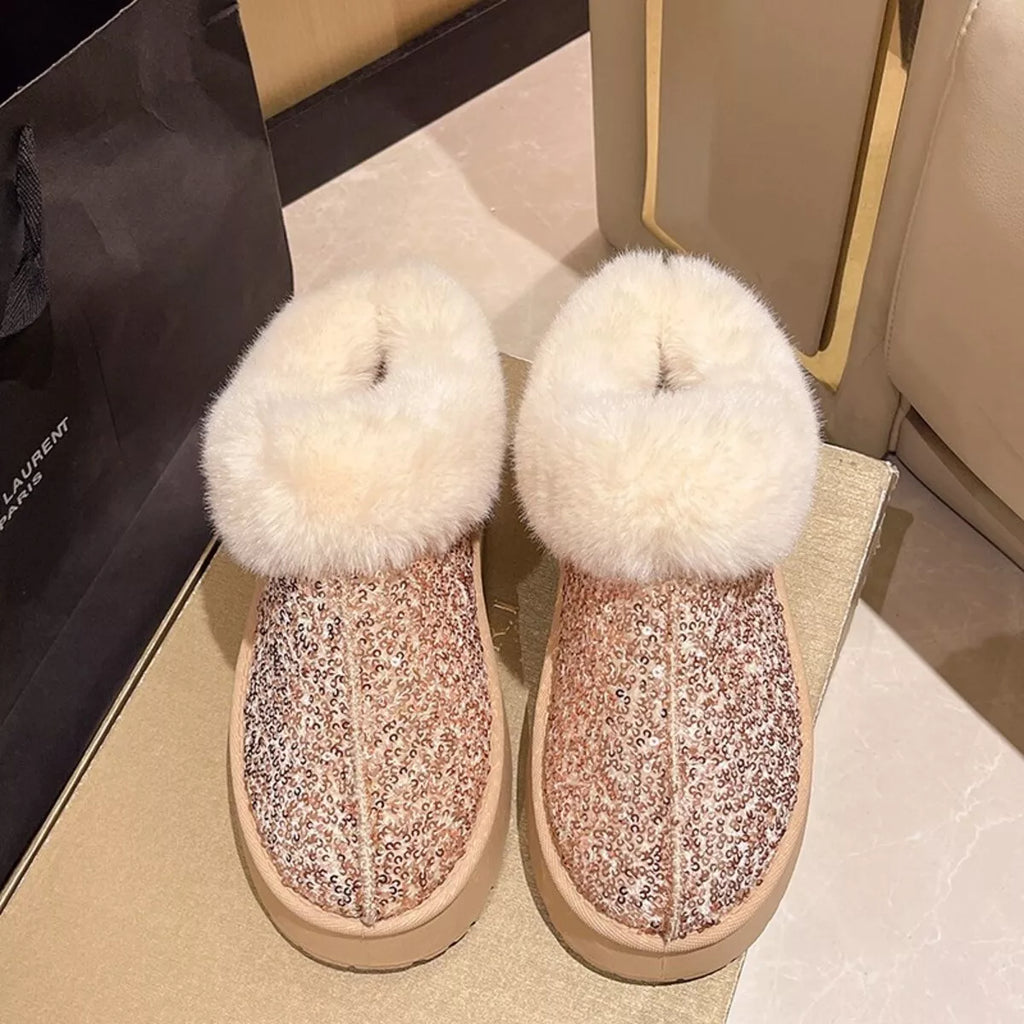 Sequin Round Toe Platform Boots