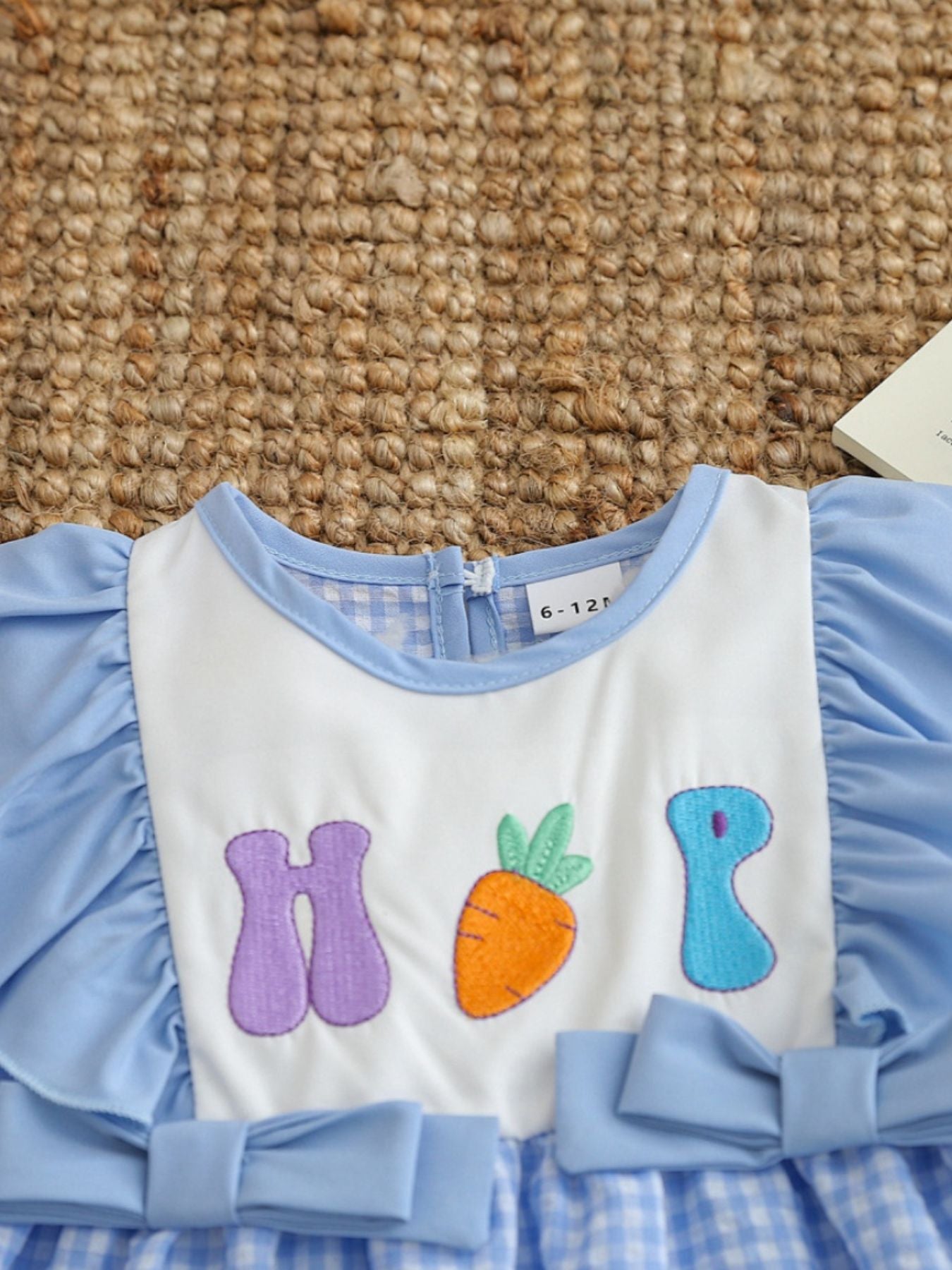 Children's Carrot Embroidered Gingham Top and Pants Set