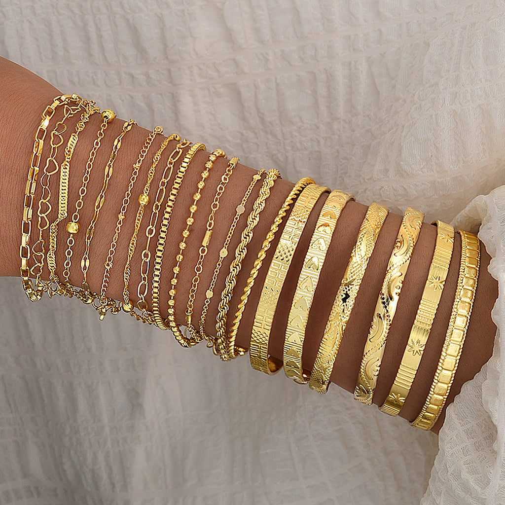 Diamond-pattern Chain Bracelet Minimalist Set