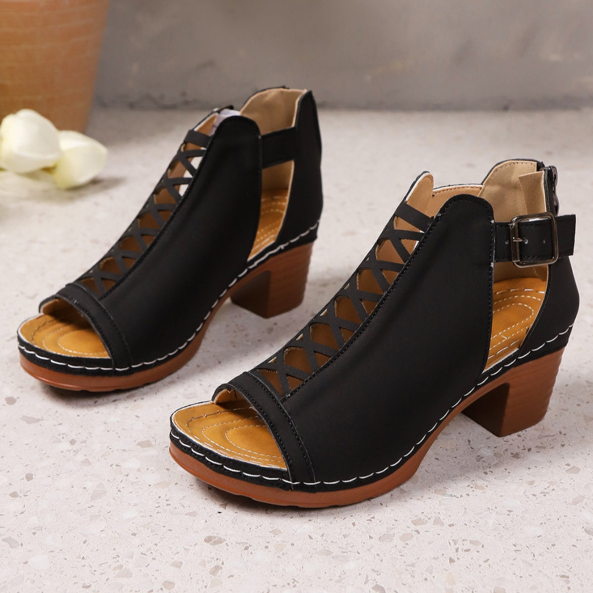 Open Toe Block Heels Sandals