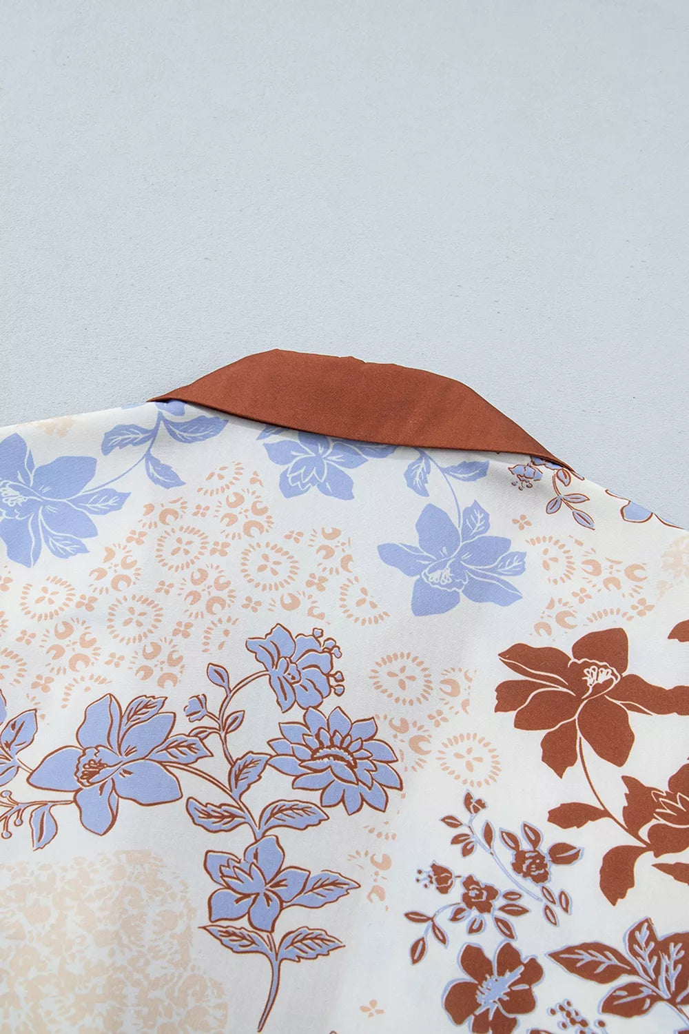 Floral Print Colorblock V Neck Long Sleeve Blouse