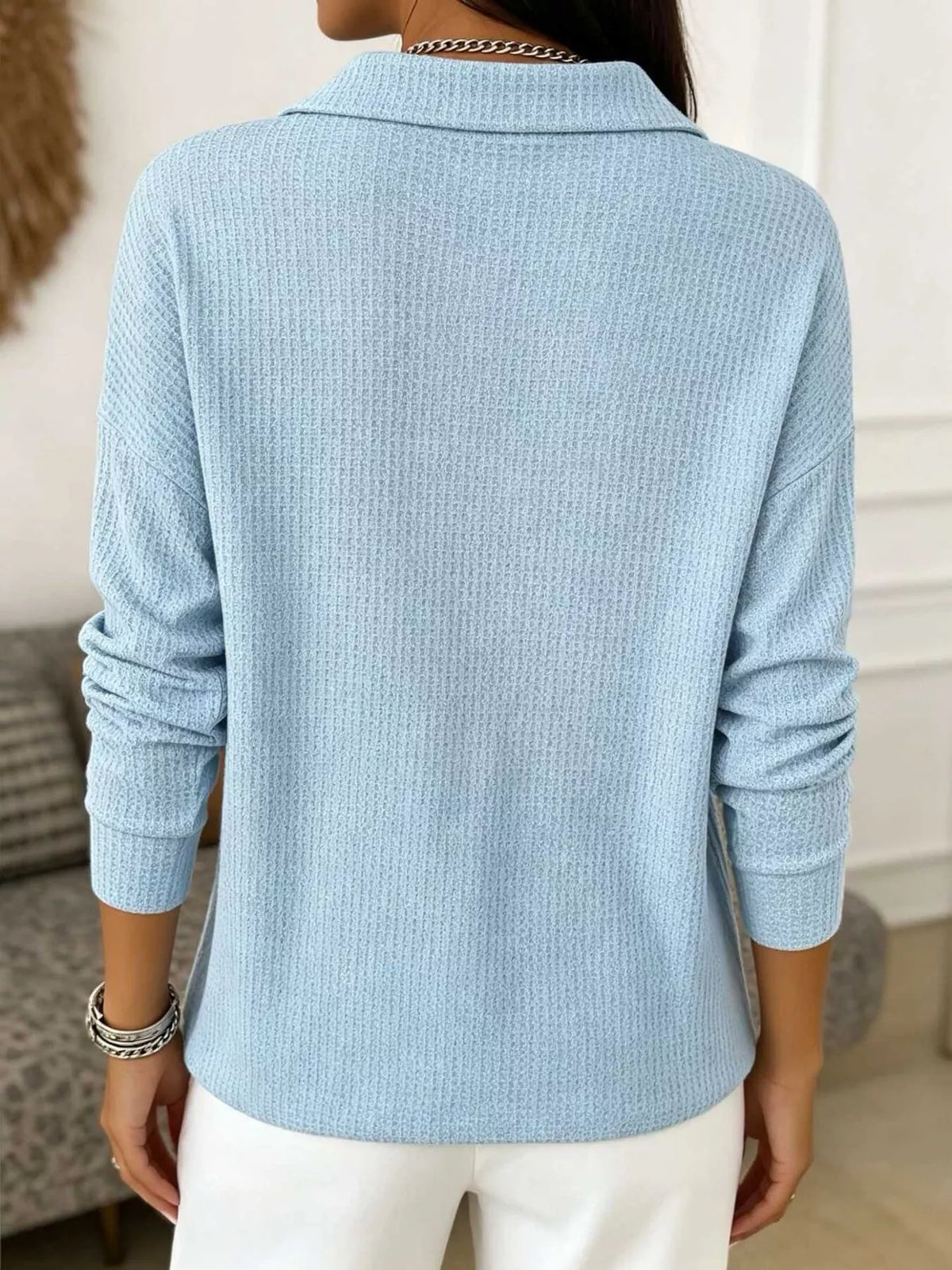 Waffle Knit Snap Down Blouse