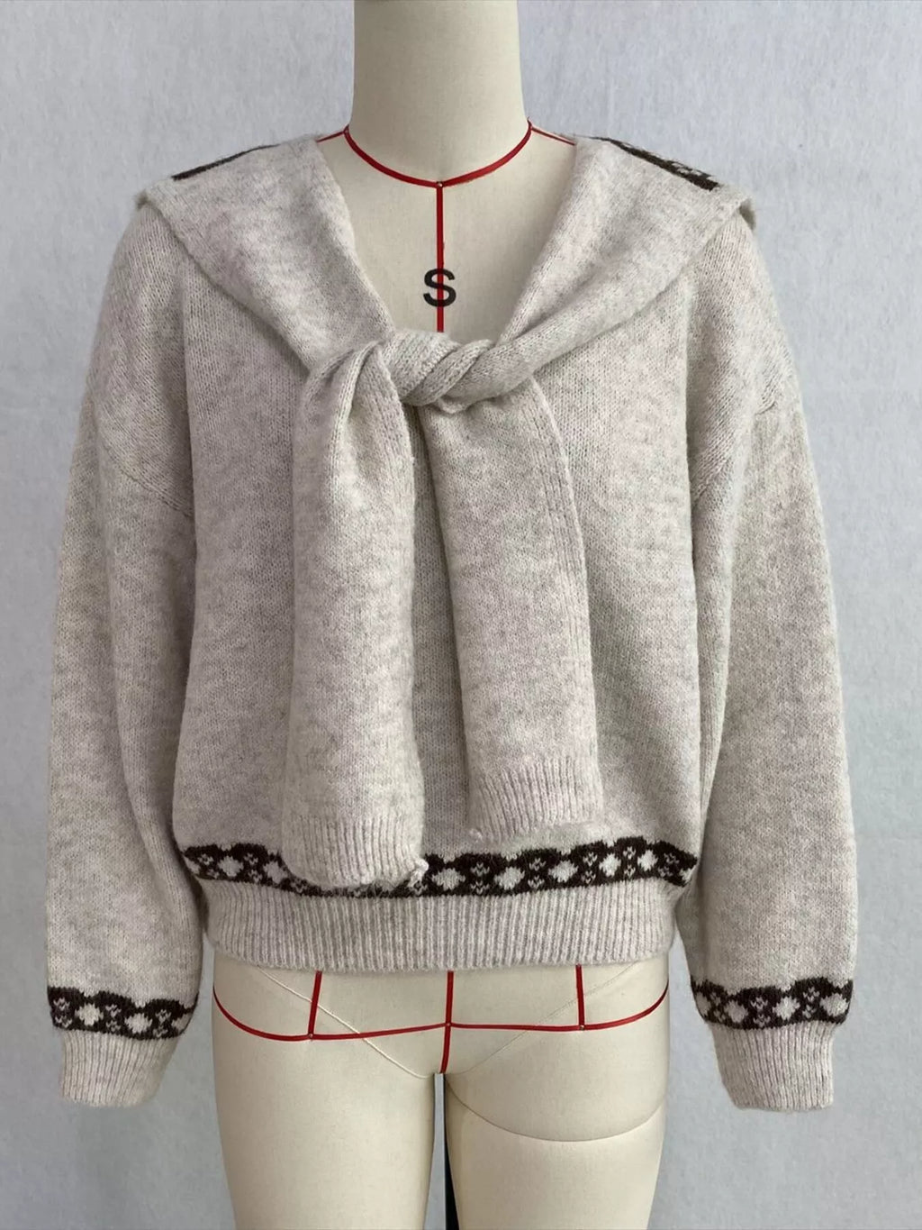 Scarf Detail Dropped Shoulder Sweater