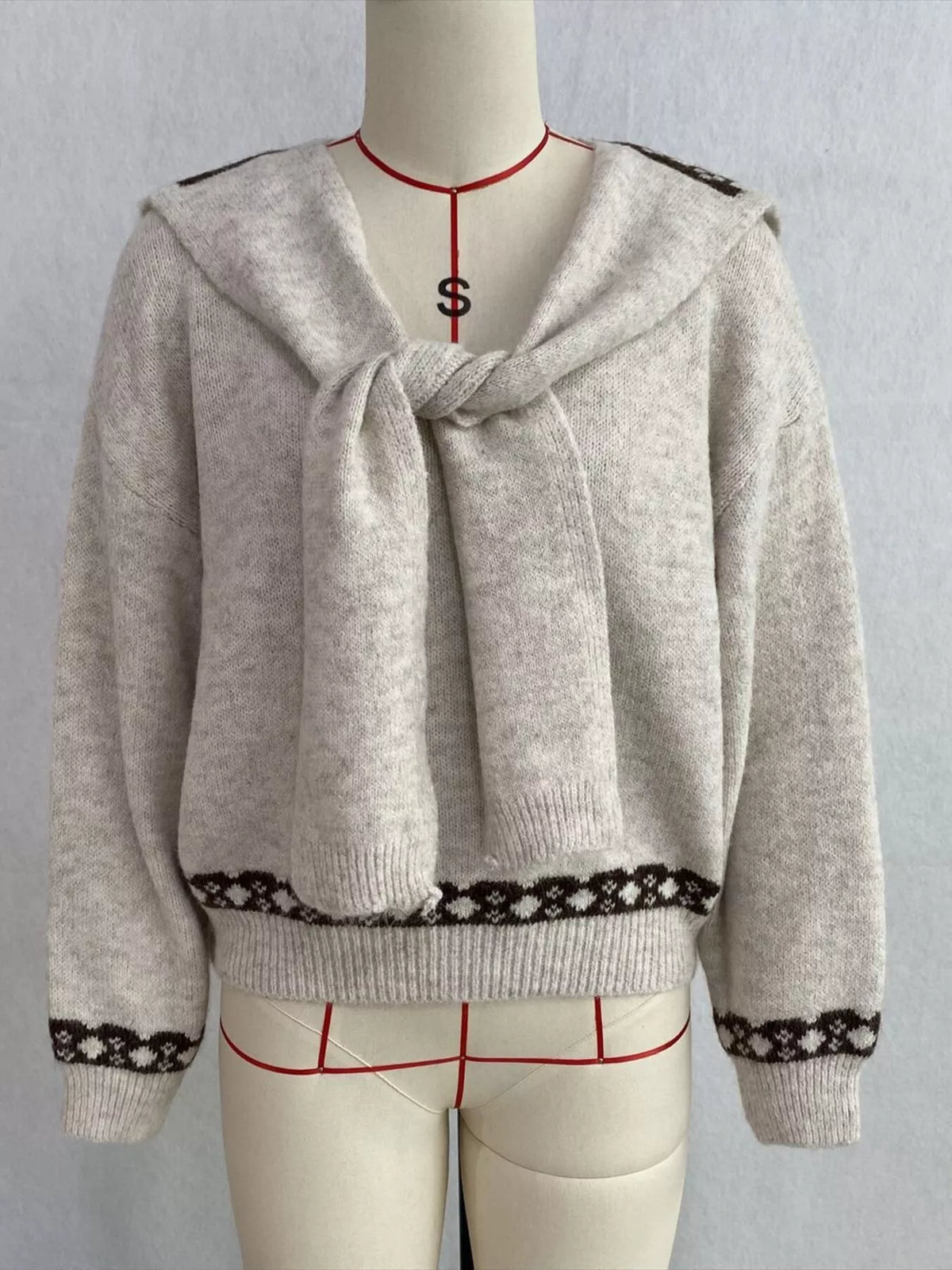 Scarf Detail Dropped Shoulder Sweater