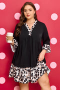 Plus Size Leopard Patchwork V-Neck Ruffle Dress