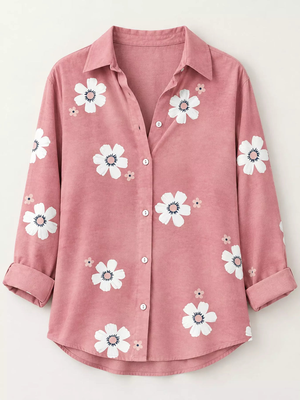 Full Size Floral Print Button-Down Casual Shirt Plus Size