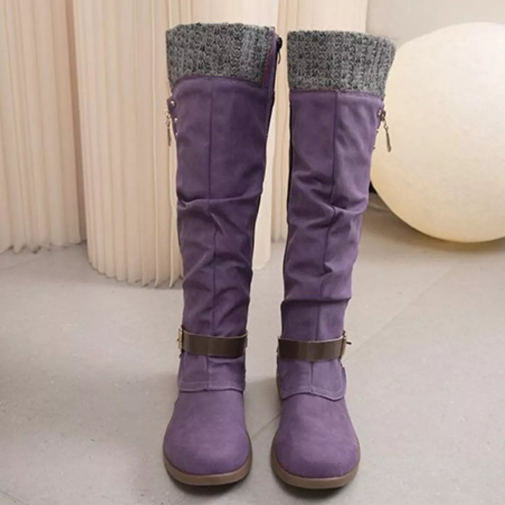Knee High Slouch Boots with Knit Cuff