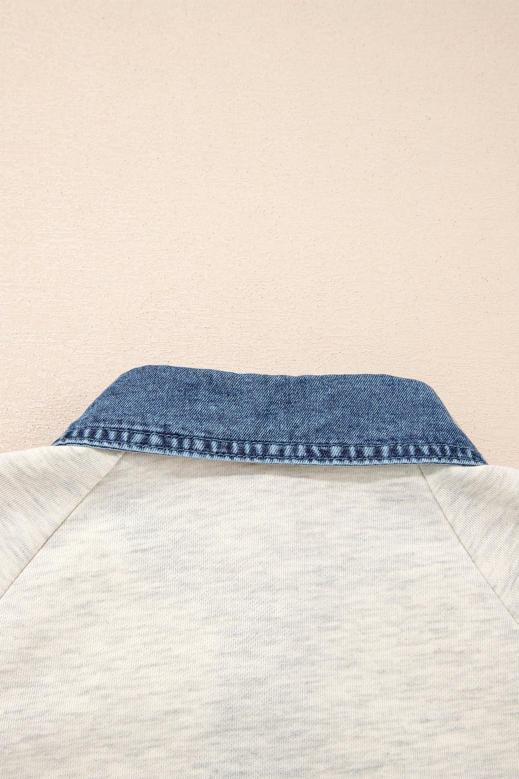 Gray Denim Collar Patchwork Long Sleeve Pullover Top