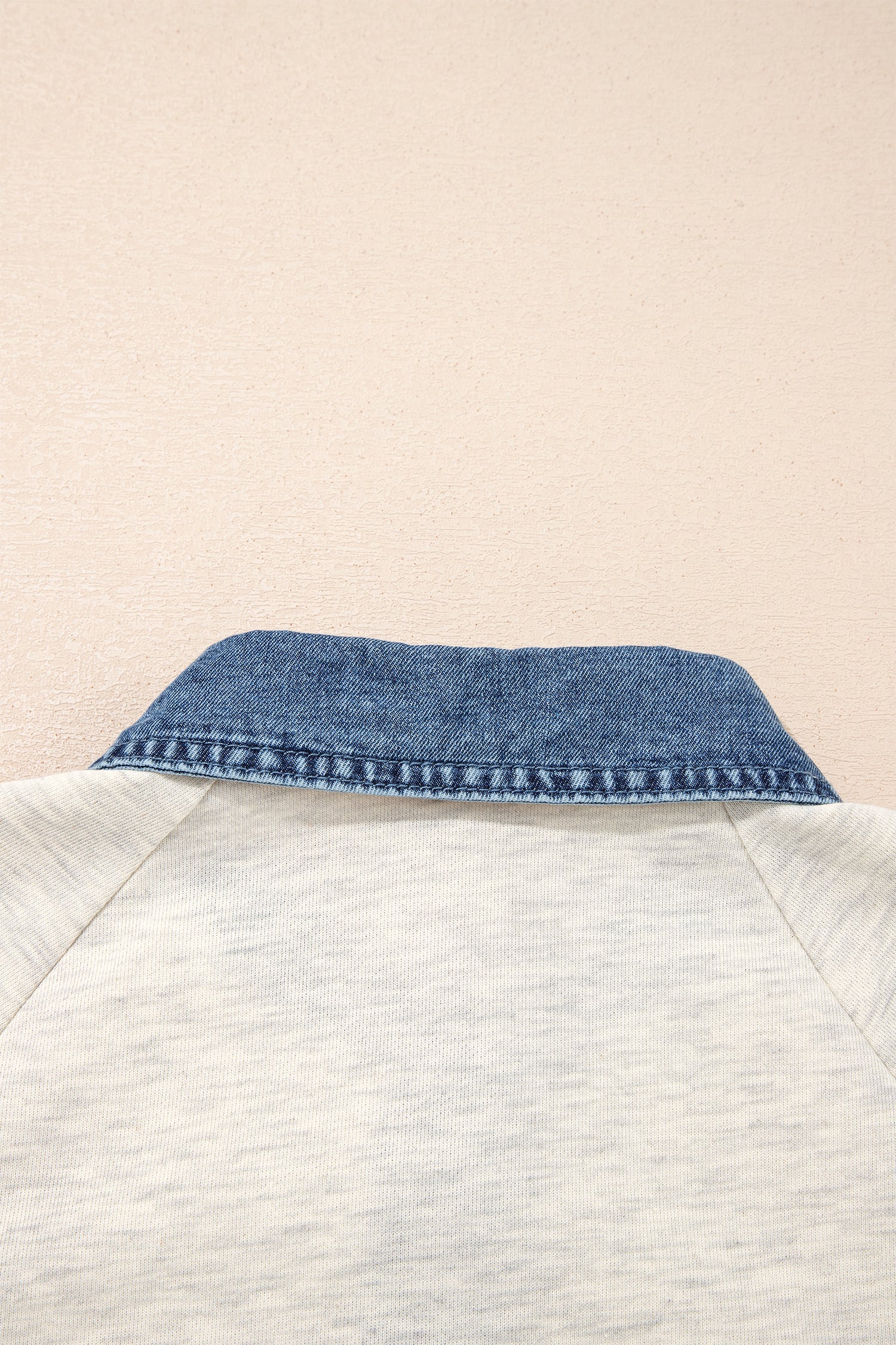 Gray Denim Collar Patchwork Long Sleeve Pullover Top