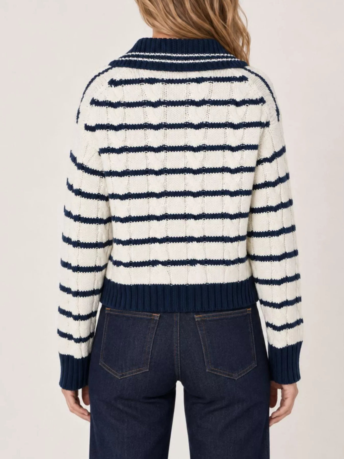Striped Johnny Collar Dropped Shoulder Sweater