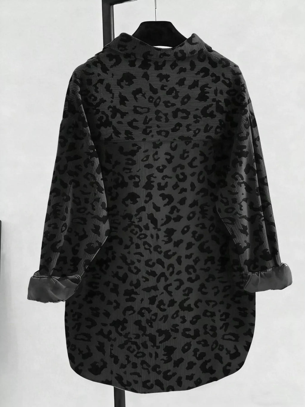 Oversized Leopard Corduroy Button-Down Shirt