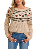 Halloween Pumpkin and Cat Pattern Knit Round Neck Sweater