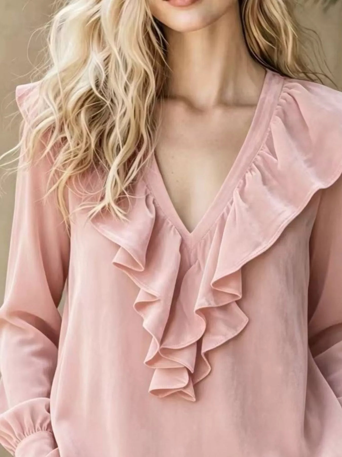 Full Size Velvet Ruffle V-Neck Blouse Plus Size