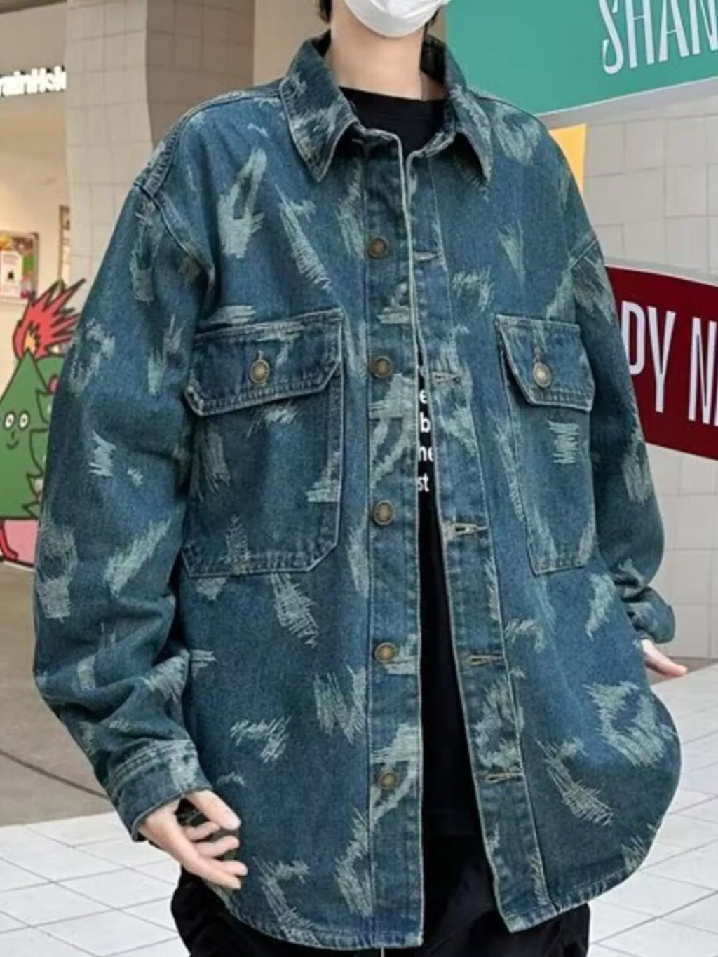 Men's Full Size Button Up Long Sleeve Denim Jacket Plus Size