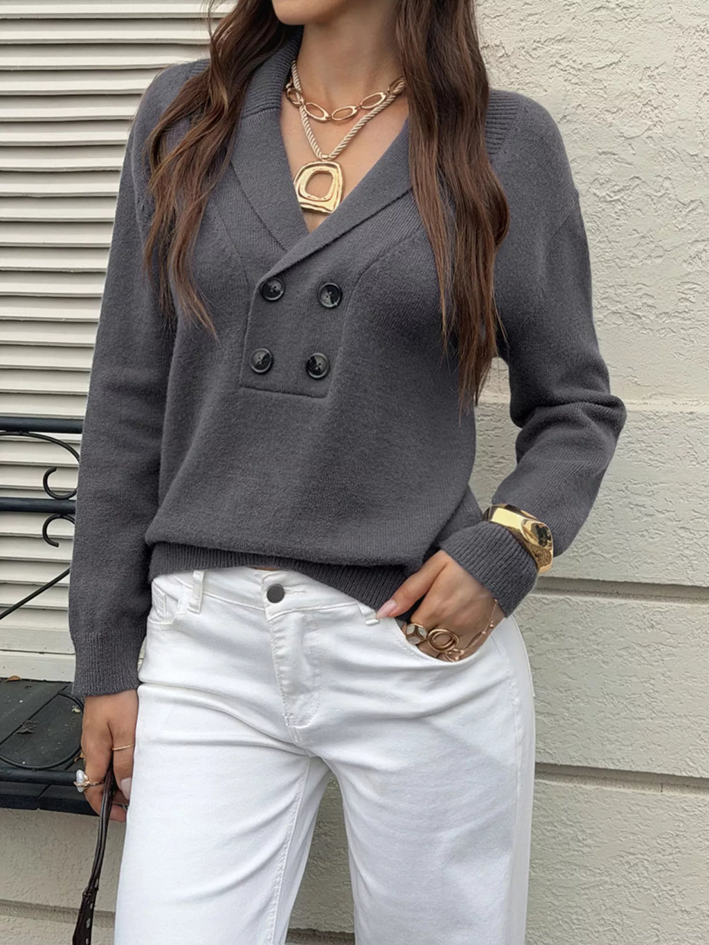 Double-Breasted Shawl Collar Sweater