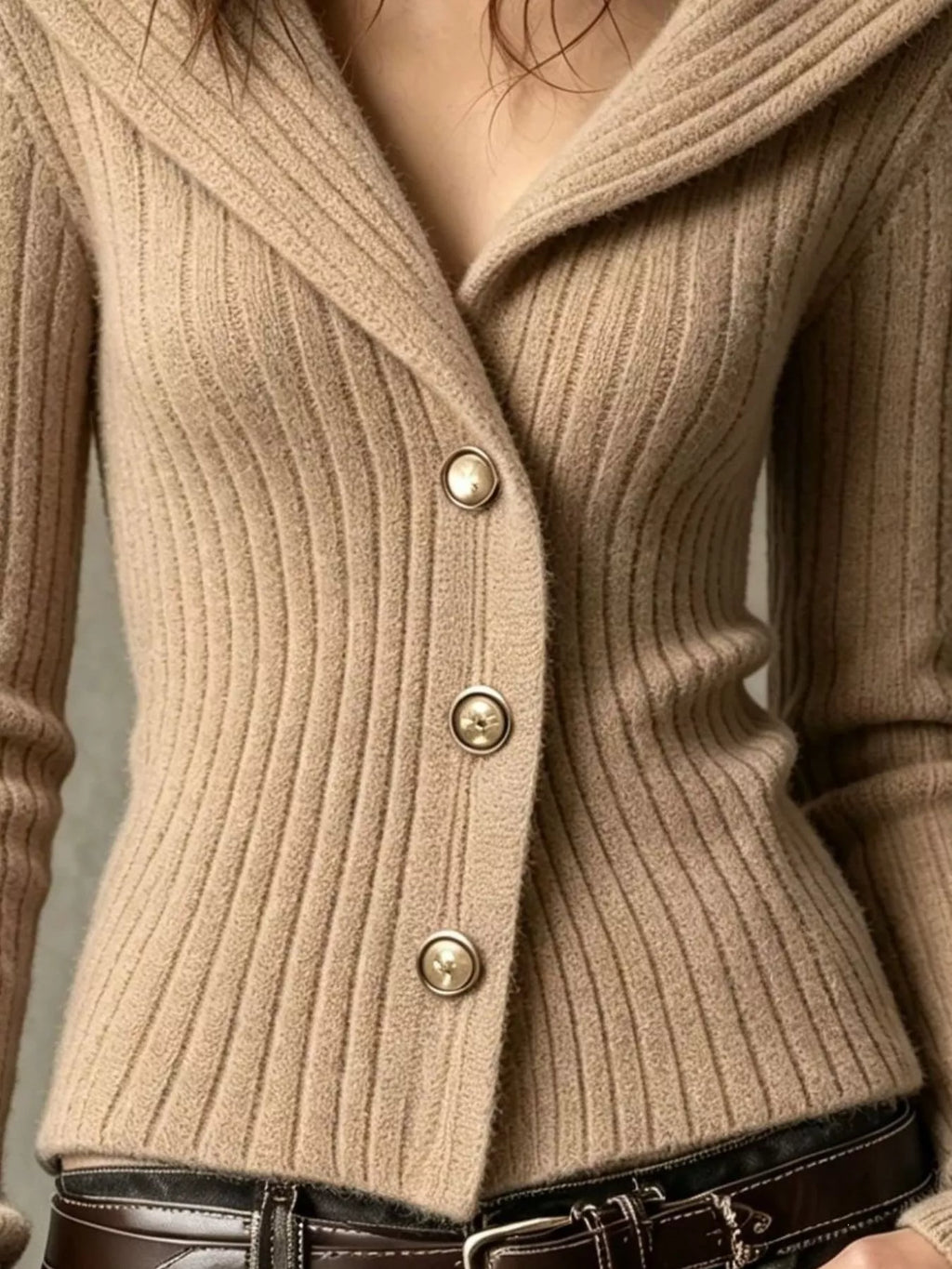 Full Size Ribbed Knit Button-Down Front Cardigan Plus Size