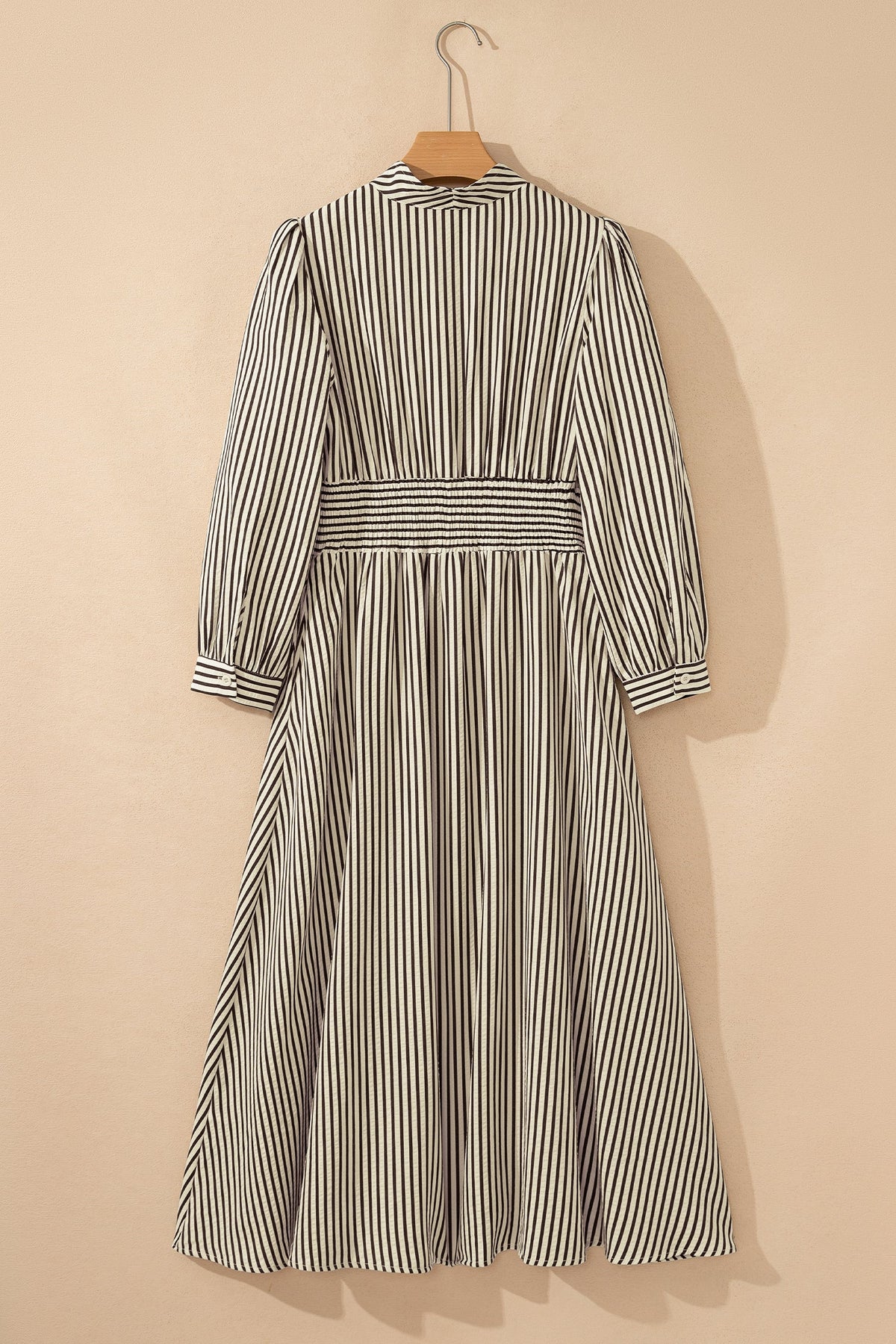 Stripe V-Neck Zip Front Midi Dress