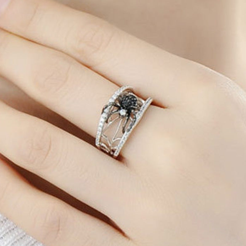 Huaya Classic Fashion 925 Silver Black Spider Ring Popular In Europe And America Personality Women's Ring Factory Direct Sales