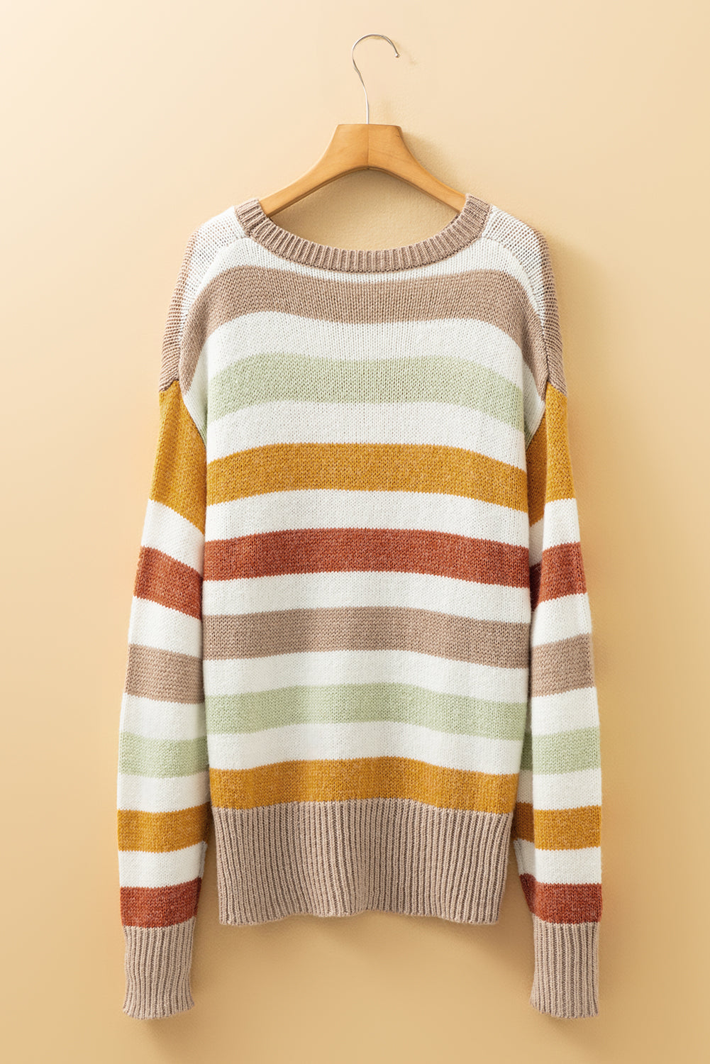 Stripe Colorblock Drop Shoulder Crewneck Sweater