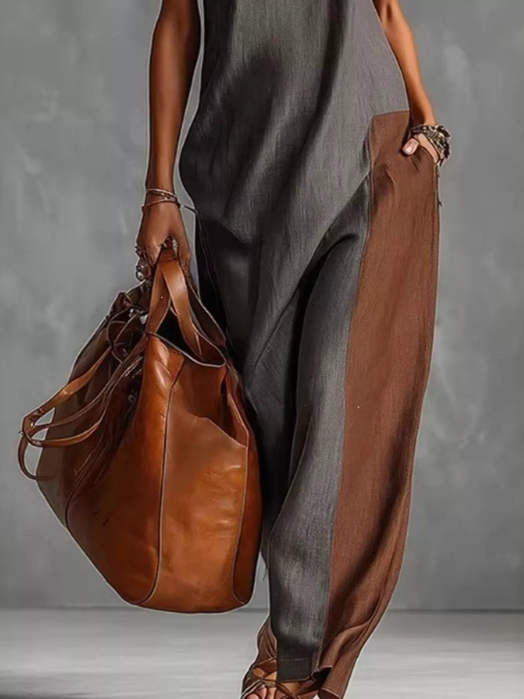Full Size Color Block Mock Neck Sleeveless Maxi Dress Plus Size